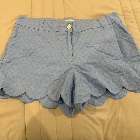 crown & ivy Pants - Crown & Ivy Light Blue Scalloped High Waist Shorts
